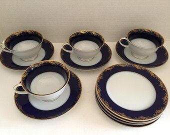 ROSENTHAL KOBALT BLUE Tea Set Gold Trim - Set for 4
