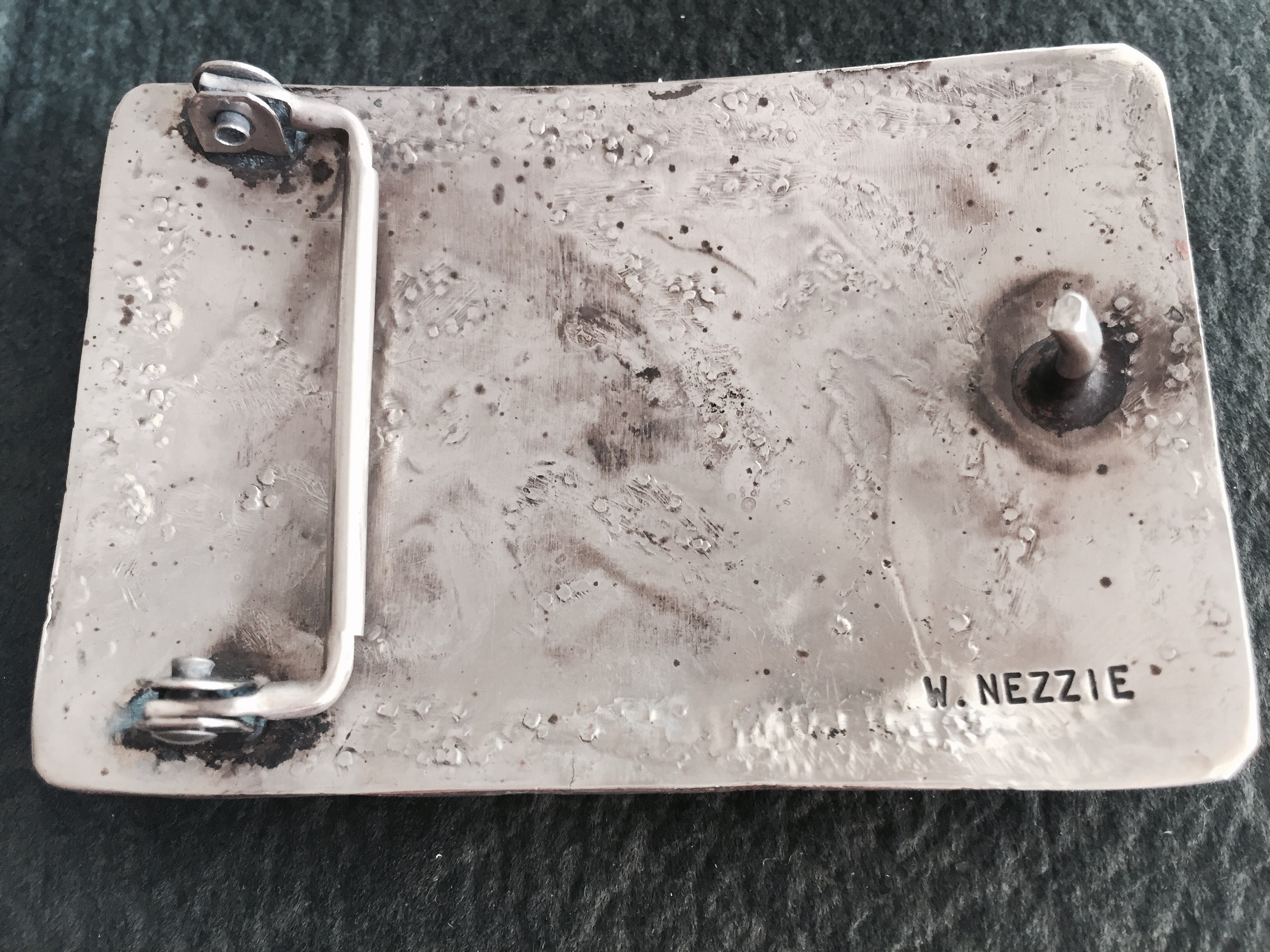 Navajo Silver Belt Buckle stamped W. Nezzie Lot - J. Nezzie Navajo Native American sterling silver belt  main image 3