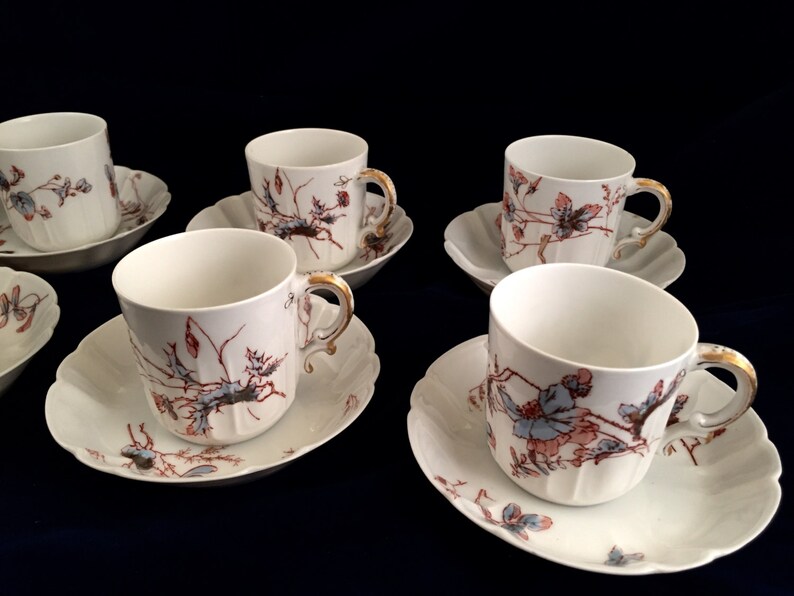 LIMOGES HAVILAND 6 Espresso Cups & Saucers Hand Painted Ca.1880's Etsy