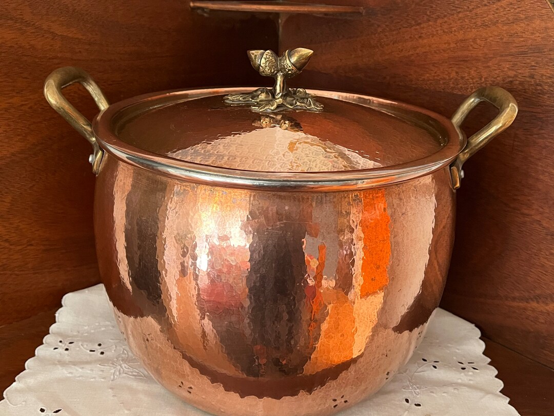 Ruffoni Historia Hammered Copper Stock Pot Acorn Knob Xtra Large 13.25