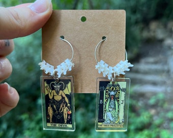 Rattlesnake Vertebrae & Tarot Card Hoop Earrings