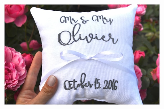 Mr Mrs Pillow Personalized Ring Bearer Pillow Wedding Ring Etsy