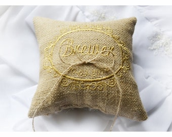 Burlap Wedding pillow , wedding pillow , ring bearer pillow, ring pillow,  personalized wedding pillow (R49B)