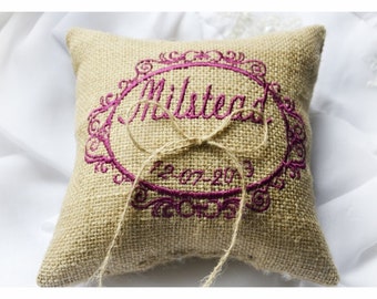 Burlap Wedding pillow , wedding pillow , ring bearer pillow, ring pillow,  personalized wedding pillow (R49B)