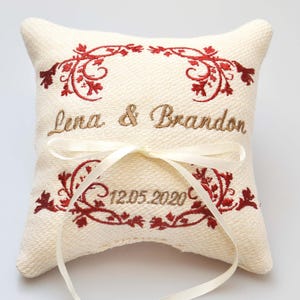 Personalized Ring bearer pillow , Linen personalized ring pillow , wedding ring pillow, Custom embroidered ring bearer pillow (R12)