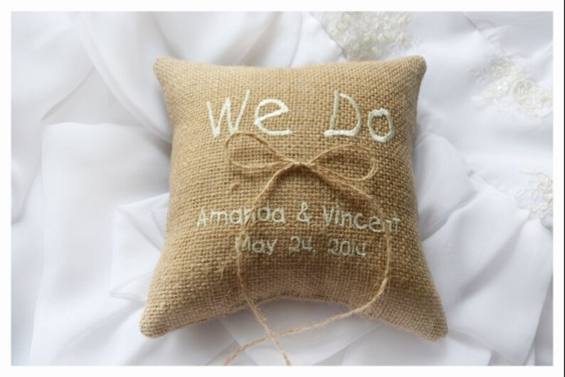 Personalized Burlap Wedding Ring Pillow We Do Wedding Pillow Etsy