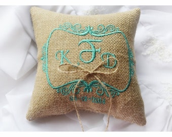 Burlap Wedding pillow , wedding pillow , ring bearer pillow, ring bearer pillow personalized wedding pillow (R47)