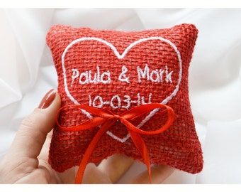 Ring bearer pillow ,Heart wedding pillow ,personalized ring pillow, ring bearer pillow , wedding ring pillow, Custom embroidery 4'x4'(LR16)