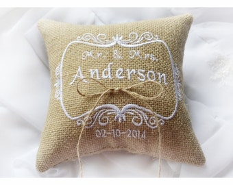 Mr & Mrs Burlap Wedding pillow , wedding pillow , ring bearer pillow, ring bearer pillow personalized wedding pillow (R48B)