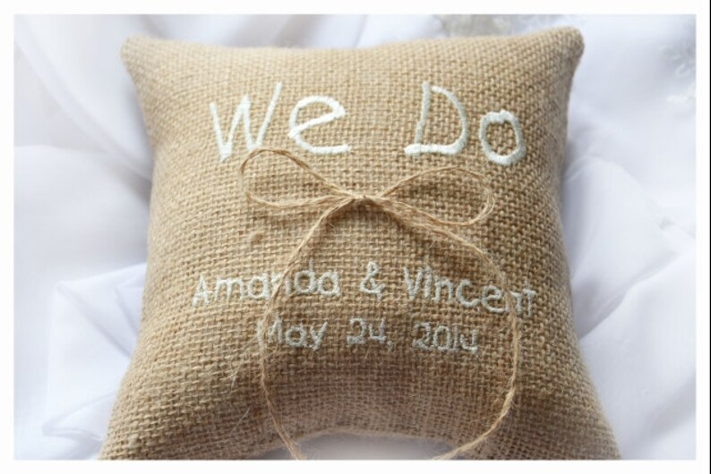 Personalized Burlap Wedding Ring Pillow We Do Wedding Pillow Etsy