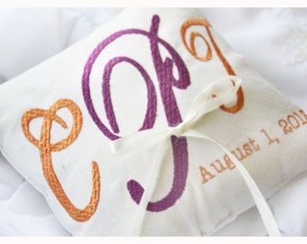 Ring bearer pillow , Monogrammed ring pillow , wedding ring pillow, Custom embroidered ring bearer pillow (R64)