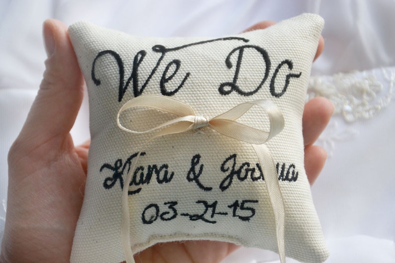 Personalized Wedding Ring Pillow We Do Wedding Pillow Ring Etsy