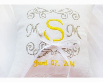 White Wedding pillow , wedding ring pillow ,  ring bearer pillow, embroidery pillow , Personalized  embroidery wedding pillow (R37)