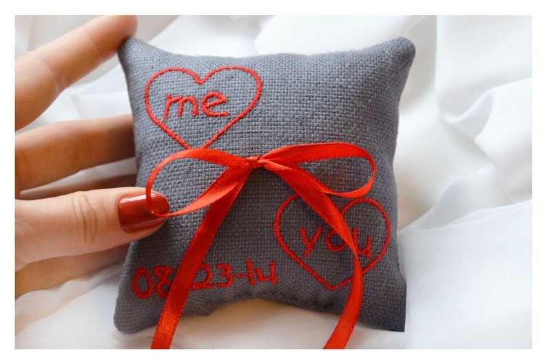 Custom embroidery 4/'x4/' LR17 Heart wedding pillow ring bearer pillow Me /& You Embroidered Wedding ring pillow personalized ring pillow