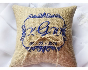 Burlap Wedding pillow , wedding pillow , ring bearer pillow, ring bearer pillow, personalized wedding pillow (R50B)