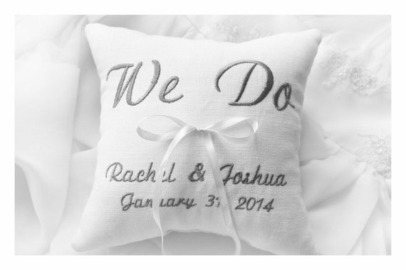 wedding ring pillow We Do ring pillow Ring bearer pillow wedding pillow embroidered pillow BRP1 Personalized ring bearer pillow