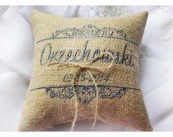 Burlap Wedding pillow , wedding pillow , ring bearer pillow, ring bearer pillow personalized wedding pillow (R51B)