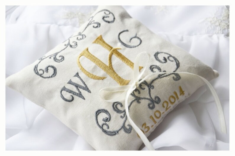 Ring bearer pillow wedding ring pillow Linen Monogrammed Etsy