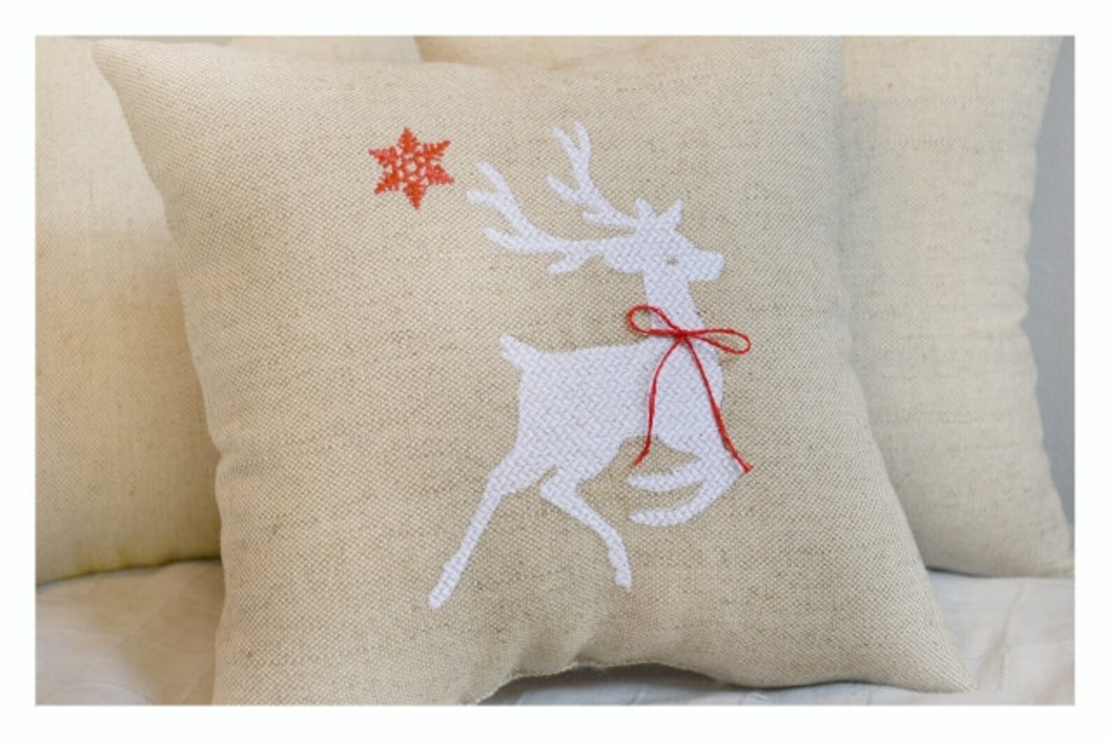Reindeer Embroidered Christmas Pillow Christmas Pillow Etsy UK