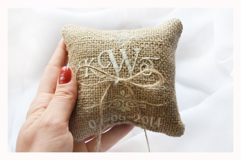 Download Embroidered Burlap Wedding ring pillow 4x4 wedding pillow ...