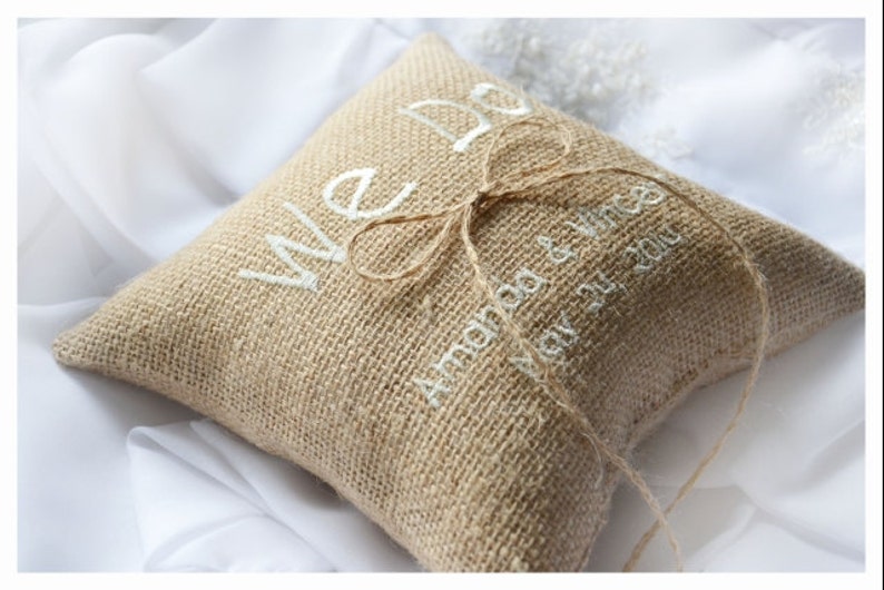 Personalized Burlap Wedding Ring Pillow We Do Wedding Pillow Etsy