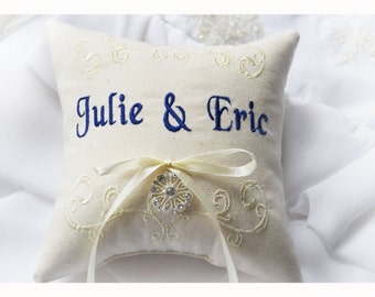 Rhinestone Ring bearer pillow, wedding ring pillow , personalized ring pillow , embroidery wedding pillow (R78)