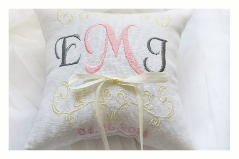 Ring Bearer Pillow Wedding Ring Pillow Linen Monogrammed Etsy