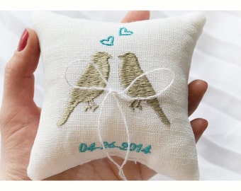 Lovebrids Embroidered Wedding ring pillow , wedding pillow , ring pillow, ring bearer pillow with Custom embroidery (LR9)