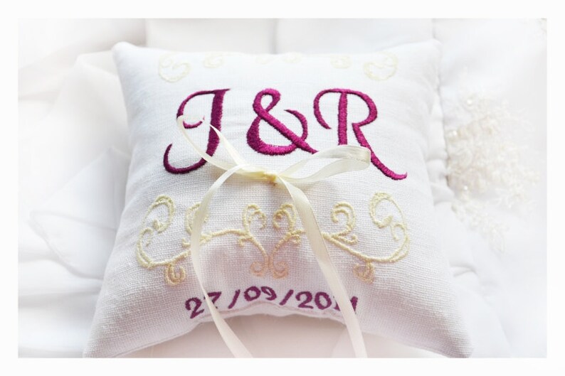 Ring Bearer Pillow Wedding Ring Pillow Linen Monogrammed Etsy
