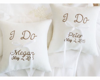 Ring bearer pillows, set of  2 pillows, I Do ring bearer pillows , wedding ring pillow , personalized ring bearer pillow (R128)