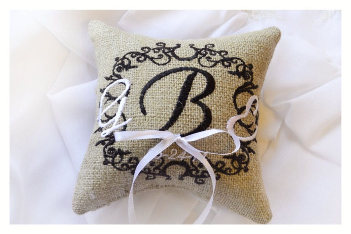 Personalized Burlap Wedding Ring Pillow Ring Pillow Ring Bearer 