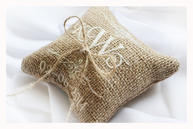 Download Embroidered Burlap Wedding ring pillow 4x4 wedding pillow ...