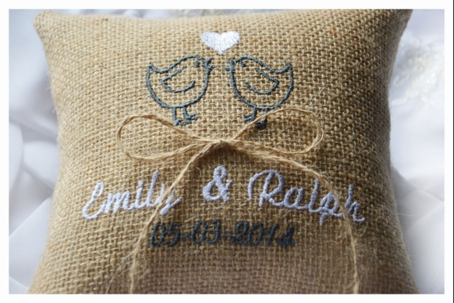 Burlap Wedding pillow lovebirds wedding pillow ring bearer Etsy