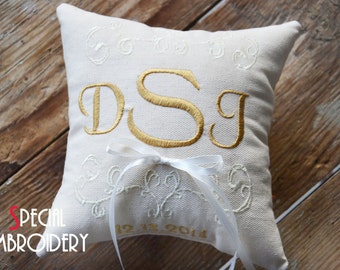 Ring bearer pillow, wedding ring pillow ,  personalized ring pillow ,embroidered ring bearer pillow (R6)