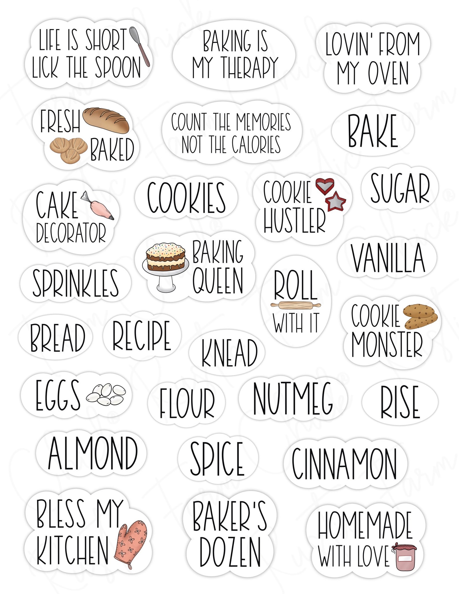 BAKING Digital Stickers, Kitchen Pre-cropped Planner Stickers, Bakery ...