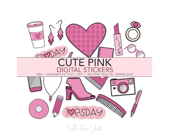 PINK Pre-cropped Digital Planner Stickers, GoodNotes Stickers, Bonus Stickers