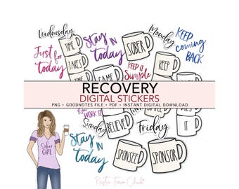 SOBRIETY AA Recovery Pre-cropped Digital Planner Stickers, GoodNotes Stickers, Bonus Stickers