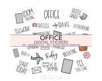BÜRO & ARBEIT Digitale Planer Aufkleber, GoodNotes, PNG