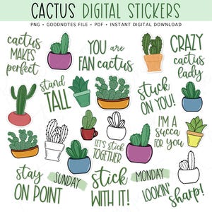 Adesivi digitali CACTUS, adesivi GoodNotes, adesivi per planner digitali con piante succulente pre-tagliate, adesivi bonus