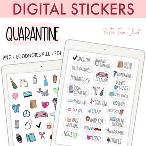 QUARANTINE Digital Planner Stickers, GoodNotes Stickers, Pre-cropped Digital Stickers for GoodNotes, Pandemic Stickers, Bonus Stickers