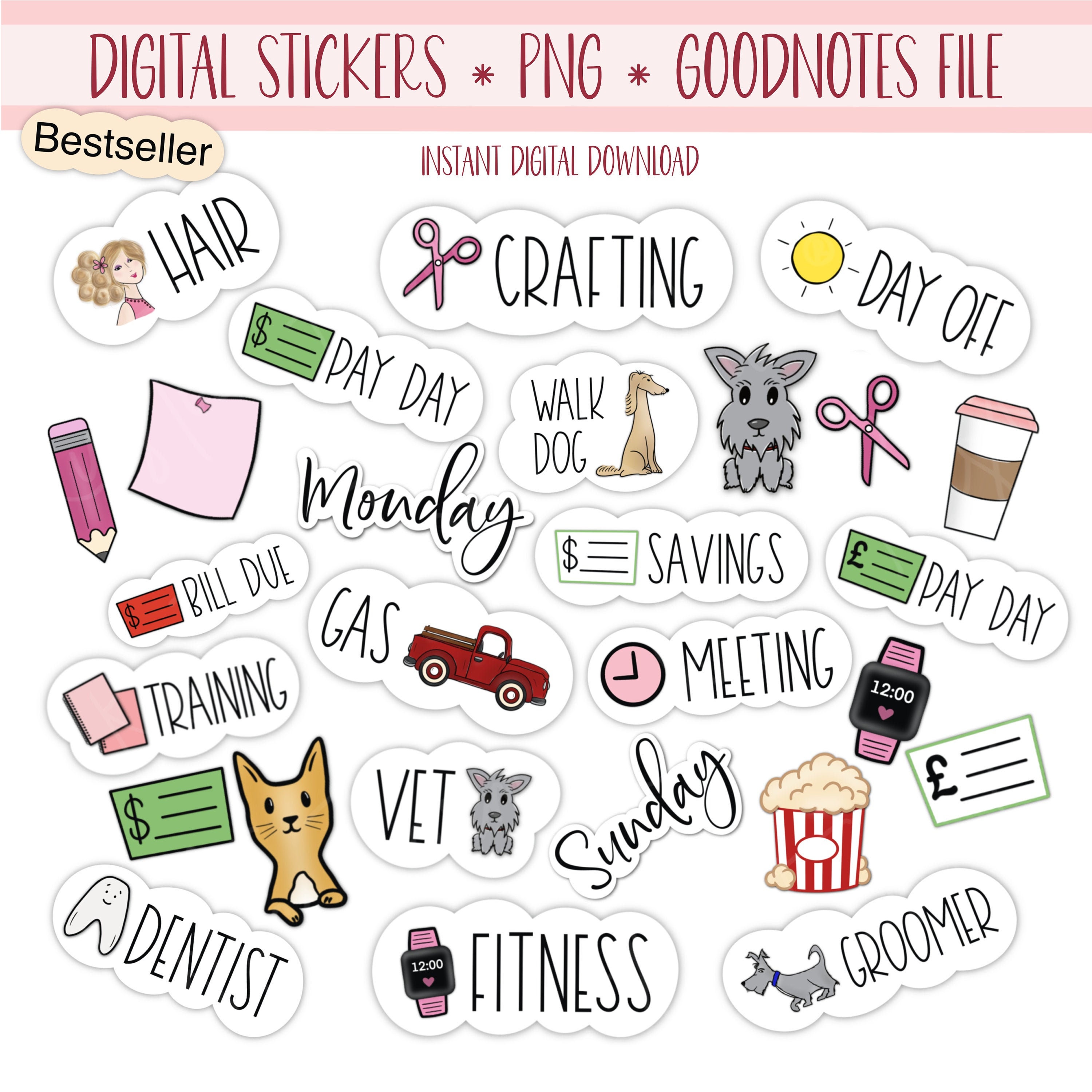 LIFESTYLE Digital Stickers for GoodNotes Basic Precropped Etsy