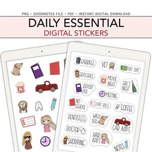 DAILY ESSENTIALS Digital Stickers, Basic Calendar Pre-cropped Digital Planner Stickers, GoodNotes Stickers, Bonus Stickers