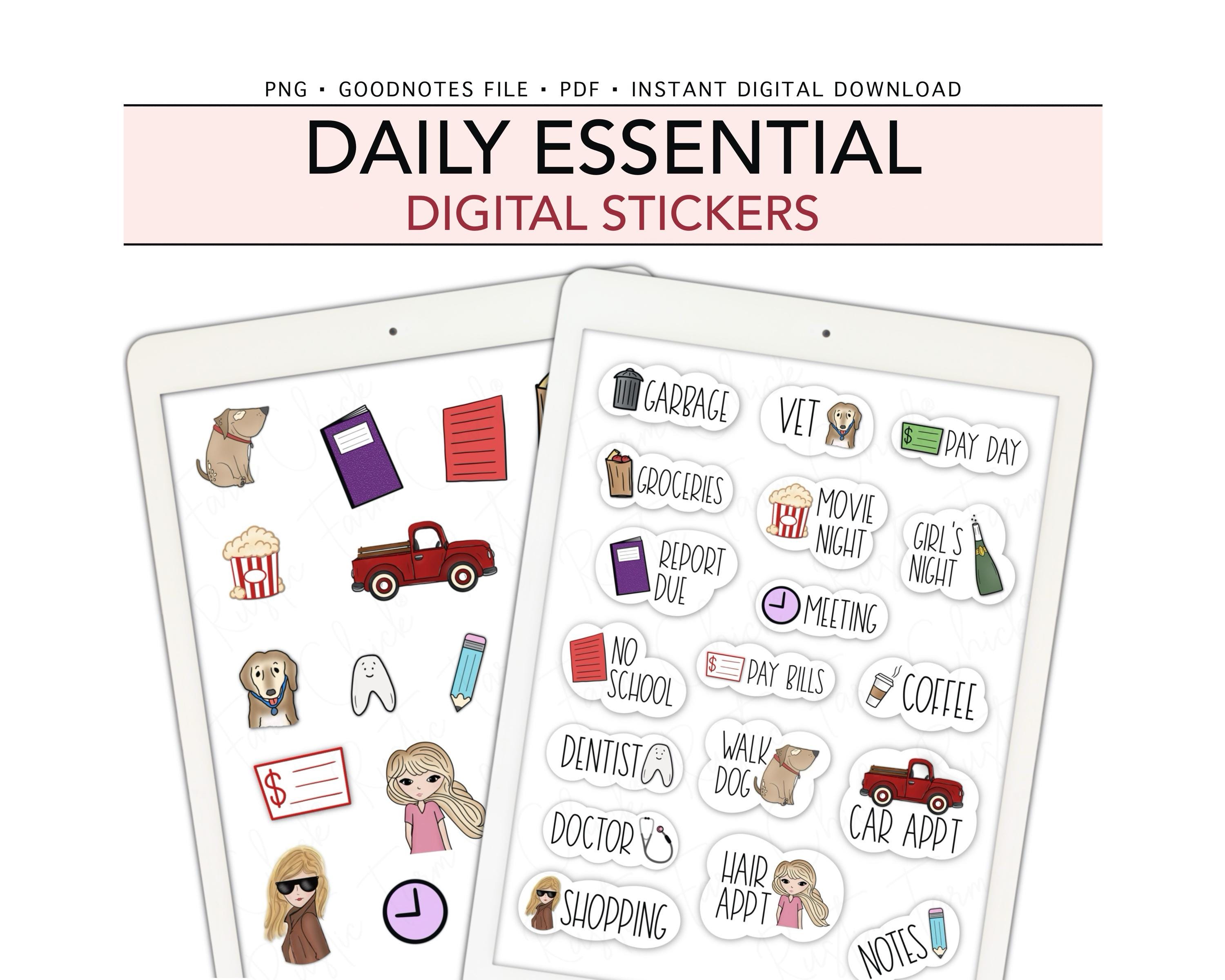 DAILY ESSENTIAL Digital Planner Stickers | Goodnotes | iPad & Android ...