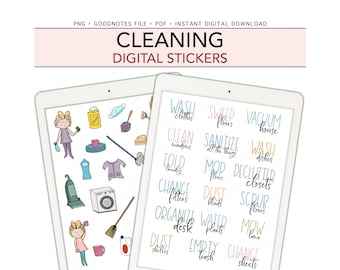 LIMPIEZA de pegatinas digitales para GoodNotes, pegatinas de planificador digital prerecortadas, pegatinas de bonificación