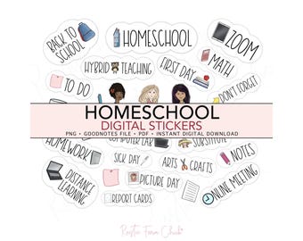 HOMESCHOOL Digitale Aufkleber, Lehrer vorgeschnittene Digitale Aufkleber, GoodNotes, Bonus Aufkleber