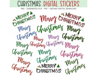 MERRY CHRISTMAS Digital Stickers for GoodNotes, Printable Planner Stickers, Pre-cropped Digital Planner Stickers, Bonus Stickers