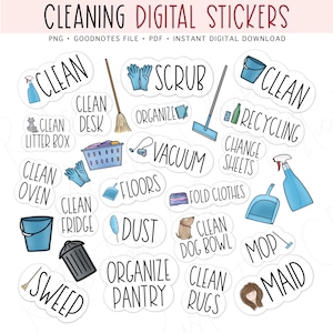 CLEANING Digital Stickers for GoodNotes, Chores Pre-cropped Digital Planner Stickers, GoodNotes Stickers, Bonus Stickers