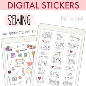 SEWING Digital Stickers for GoodNotes, Pre-cropped Digital Planner Stickers, Quilt, Knit, Crochet, Bonus Stickers