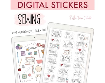 SEWING Digital Stickers for GoodNotes, Pre-cropped Digital Planner Stickers, Quilt, Knit, Crochet, Bonus Stickers