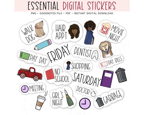 DAILY Digital Stickers for Goodnotes, Basic Pre-cropped Digital